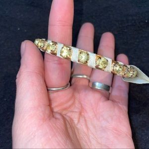bangle bracelet w off white lace & yellow gems
